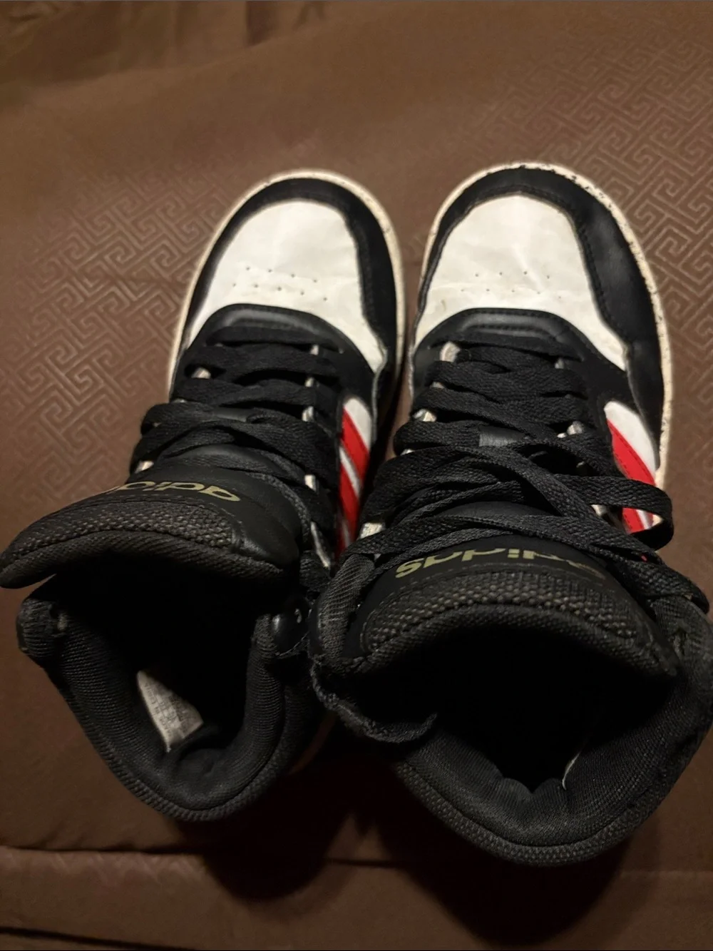 adidas Kids Black and White High-Top Sneakers with Red Accent